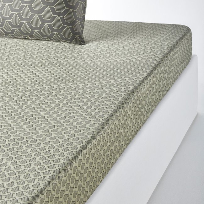Fixleintuch Jacob aus Baumwollsatin grau/khaki <span itemprop=