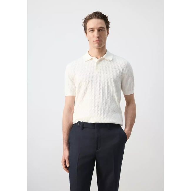 Polo maille torsadée 100 % coton blanc cassé <span itemprop=