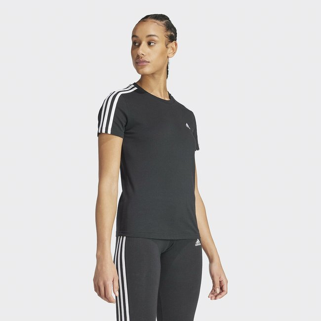 Loungewear essentials slim 3 stripes t shirt in cotton black Adidas Sportswear La Redoute