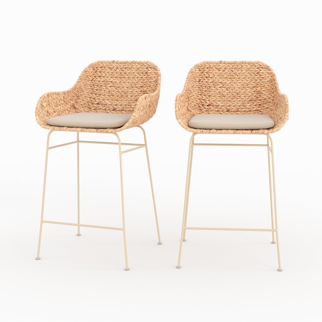 Lot de 2 chaises pour îlot central 66 cm en matière naturelle - FARO Couleur beige <span itemprop=