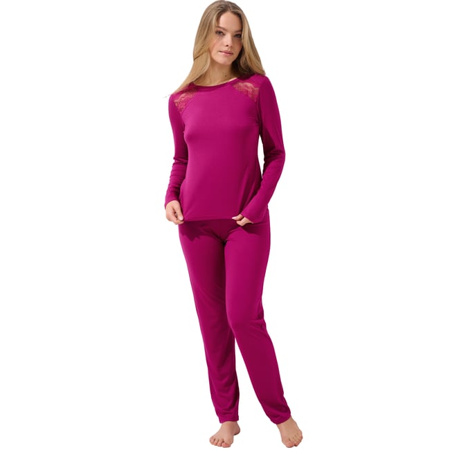 Pyjama pantalon top manches longues EVELYN magenta <span itemprop=
