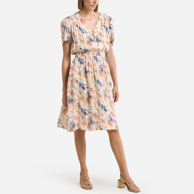 Vestido abotonado de manga corta naranja <span itemprop=
