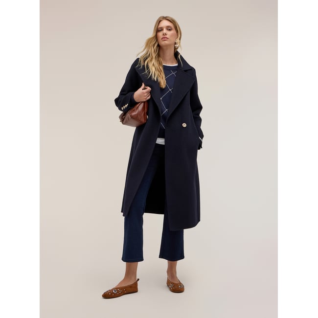 Manteau croisé à ceinture bleu <span itemprop=