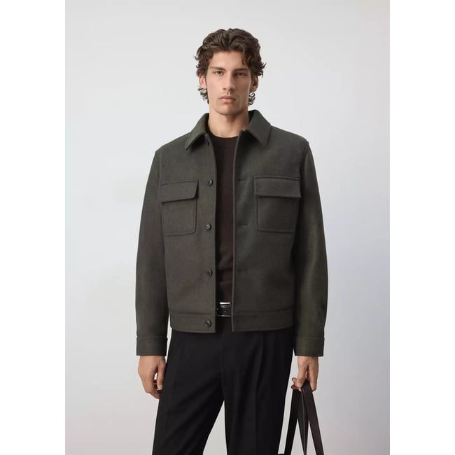 Veste en flanelle avec poches vert foncé <span itemprop=