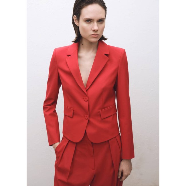 Blazer costume laine mélangée rouge <span itemprop=