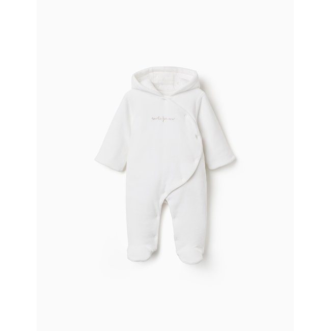 Combipilote en velours rembourré avec capuche et broderie blanc <span itemprop=