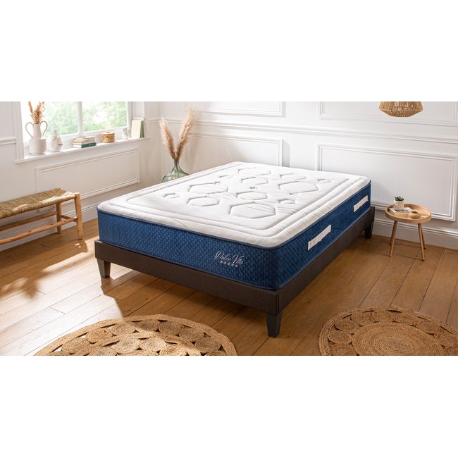 Ensemble Matelas DOLCE VITA Ressorts + sommier tissu Couleur blanc <span itemprop=