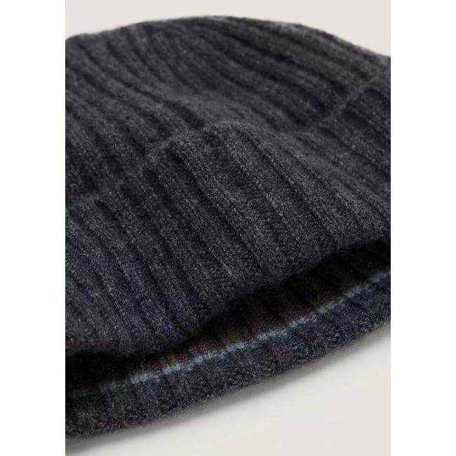 Bonnet 100 % cachemire côtelé gris <span itemprop=