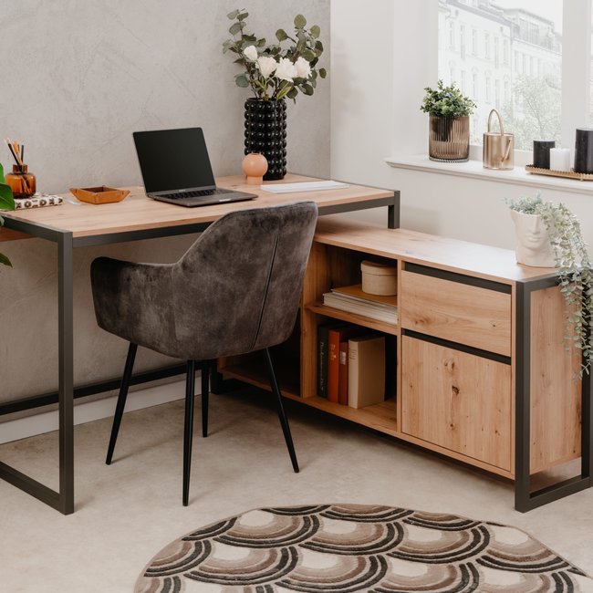 Bureau d'angle en bois clair contrasté Couleur bois clair <span itemprop=