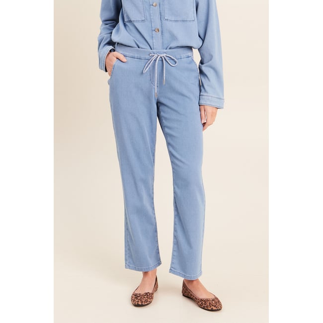 Jogging large 7/8ème en maille denim bleach <span itemprop=