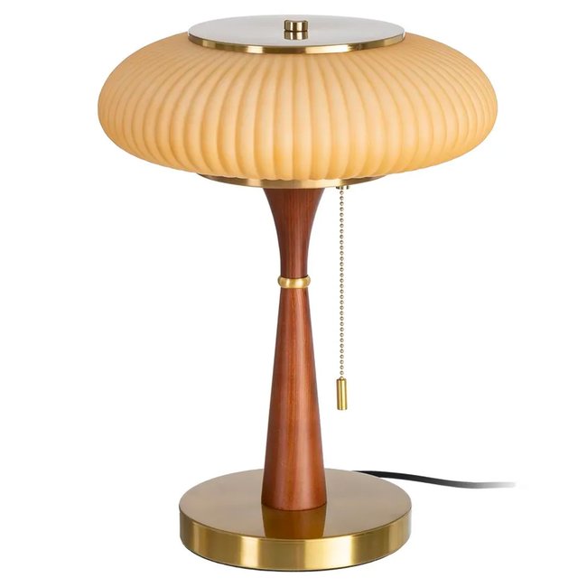 Lampe à poser à tirette bois de frêne et abat-jour verre 30x30x40cm Couleur bois <span itemprop=