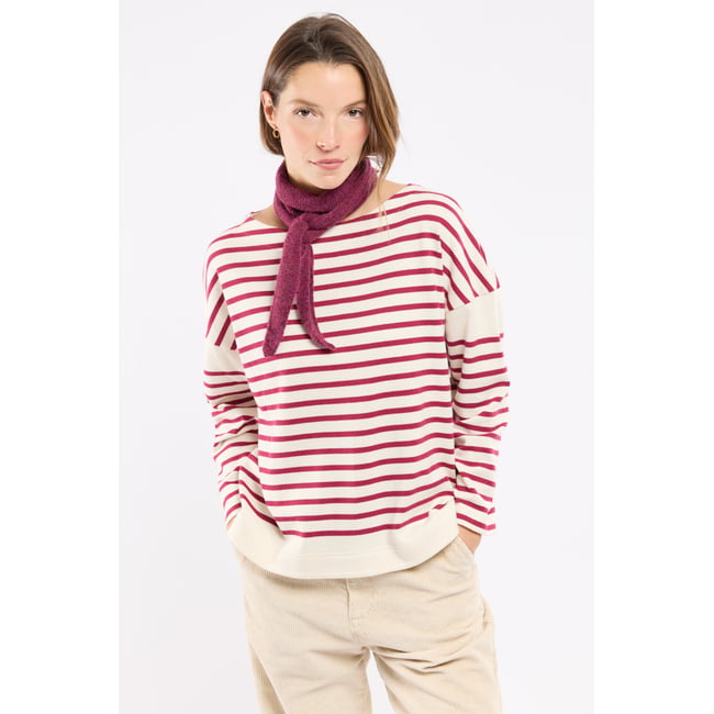 Marinière oversize Héritage - coton rustique nature/betterave <span itemprop=