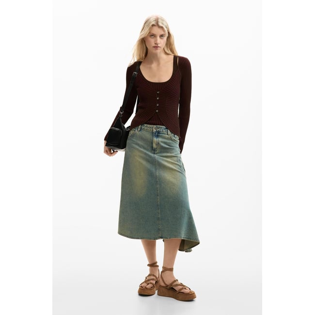 Pull fin à boutons marron <span itemprop=