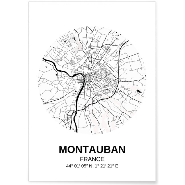 Affiche Carte Montauban Couleur blanc <span itemprop=