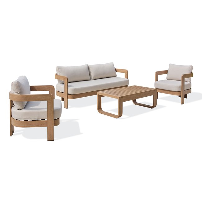 Salon bas de jardin alu imitation bois DAVAO marron <span itemprop=