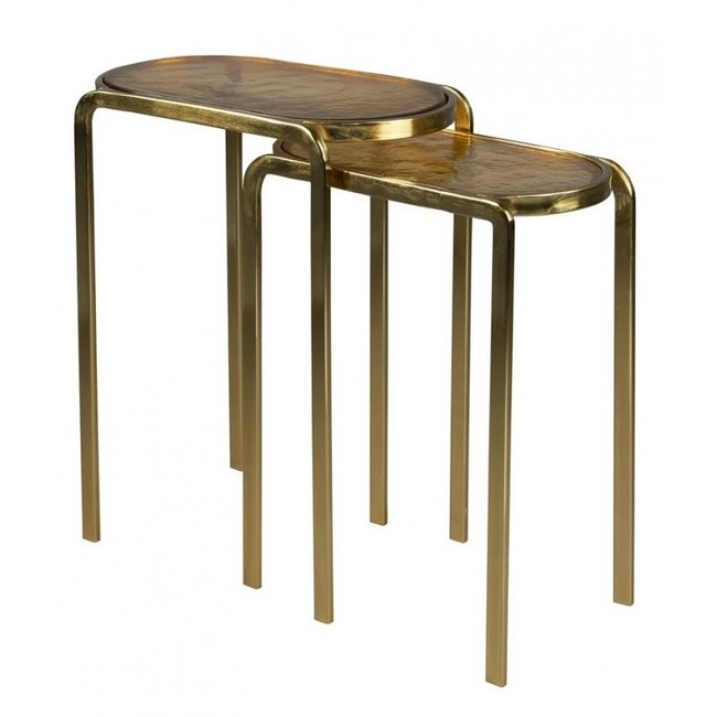 Lot de 2 tables d'appoint en aluminium finition laiton - Couleur laiton <span itemprop=