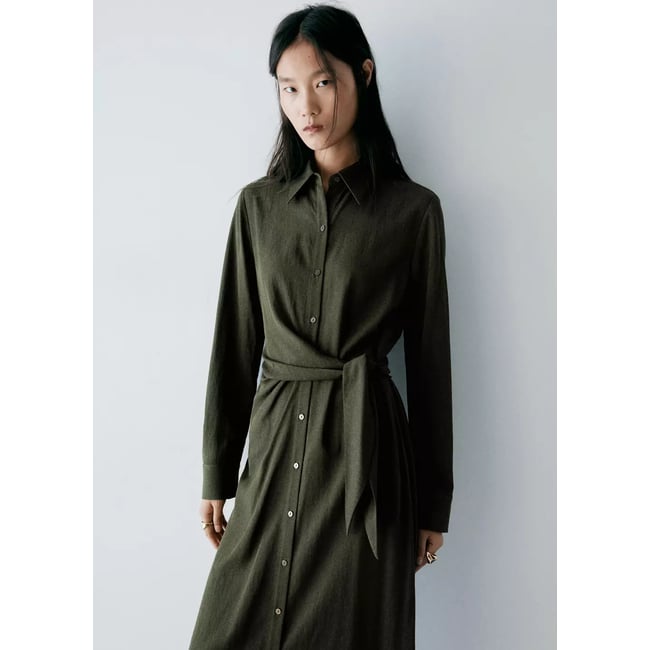Robe chemisier nœud vert <span itemprop=