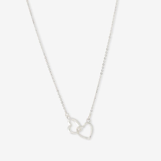 Collier chaîne fine cœurs entremêlés argenté v019844 <span itemprop=