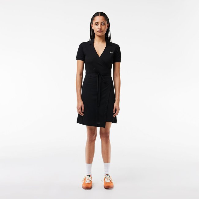 Wrapover Polo Dress in Mini Cotton Pique, black, LACOSTE