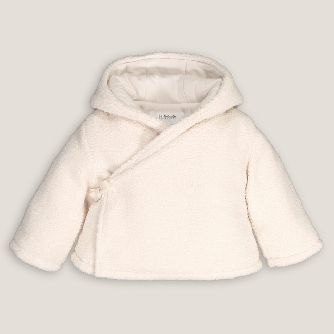 Manteau chaud à capuche en sherpa ecru <span itemprop=