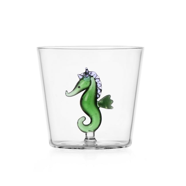 Verre à eau hippocampe  MARINE GARDEN Couleur vert <span itemprop=