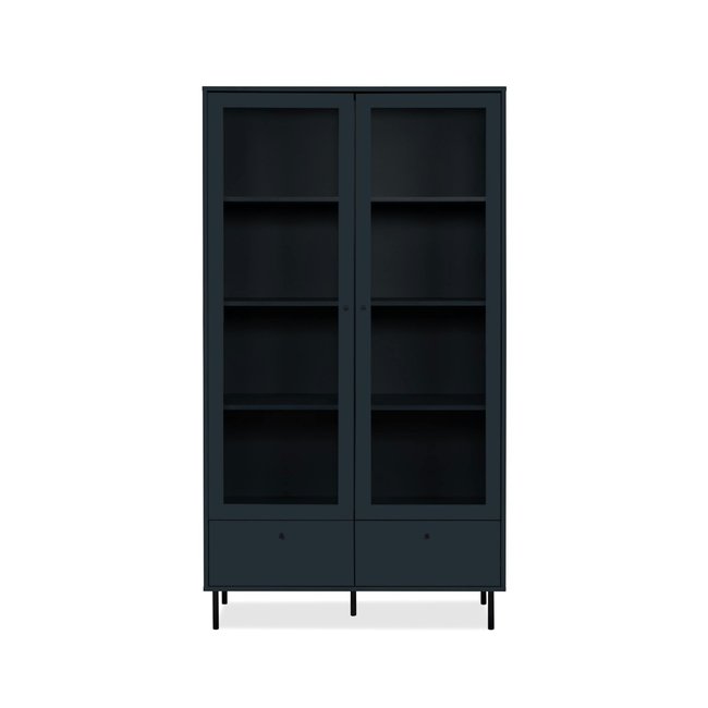 Bibliothèque vitrine bleu sombre 2 portes 1 tiroir RAVEN Couleur bleu <span itemprop=
