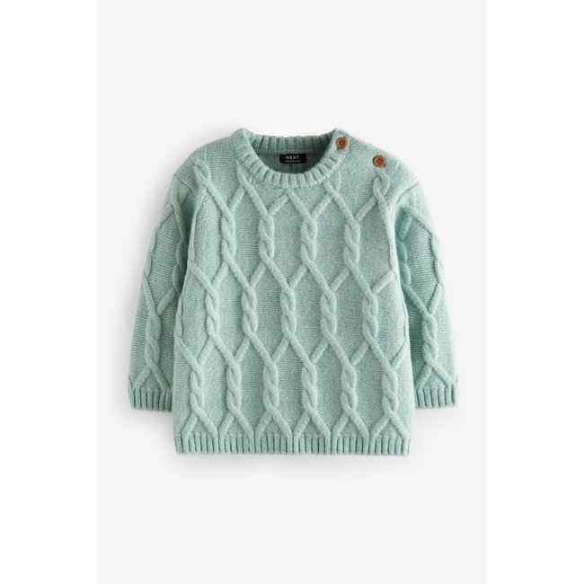 Pull ras du cou en maille torsadée vert minéral <span itemprop=