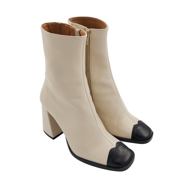 Bottines à Talons Margot Cuir Et creme/noir <span itemprop=