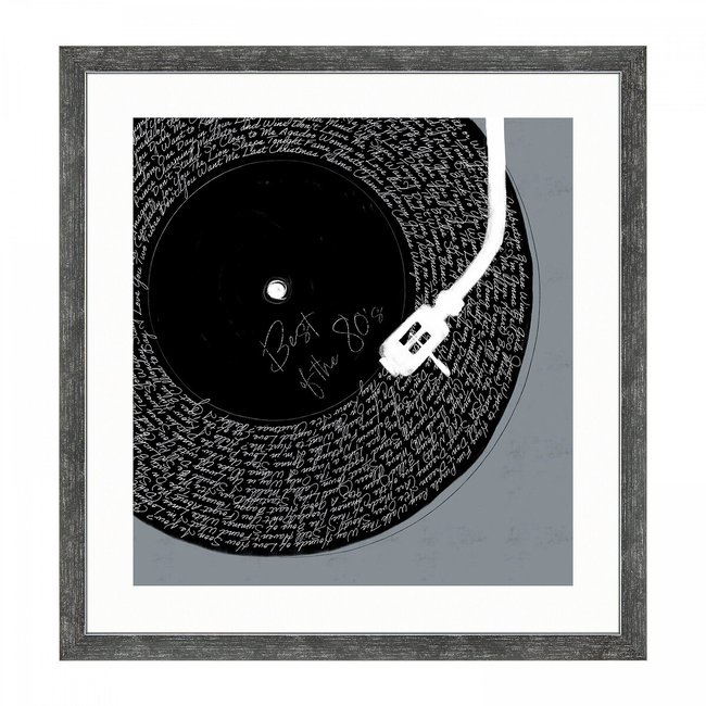 62x65cm Turning Records Framed Print, multi-coloured, SO'HOME