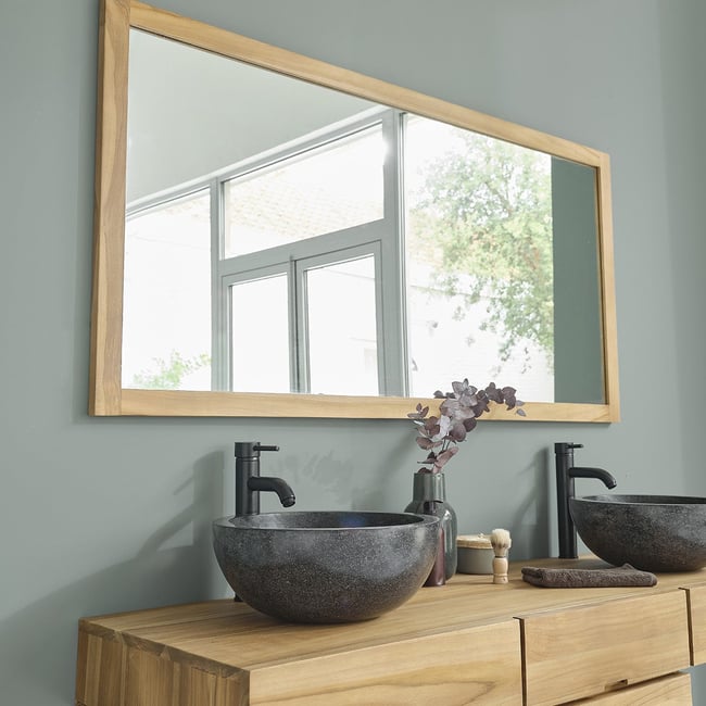 Miroir en teck massif rectangulaire 160x80 cm Couleur naturel <span itemprop=