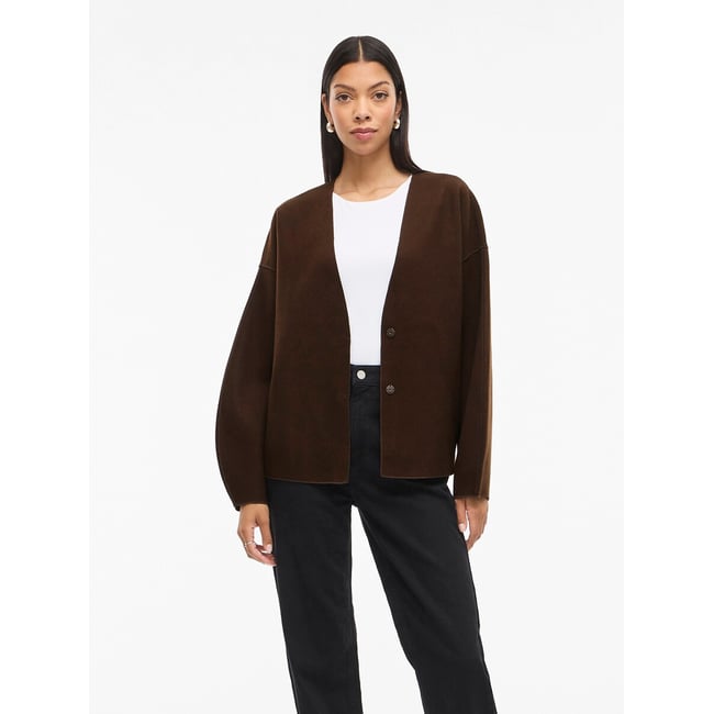 Veste courte oversize marron chocolat <span itemprop=