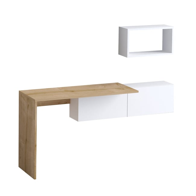 Bureau design asymétrique avec rangement mural TULUM Couleur beige <span itemprop=