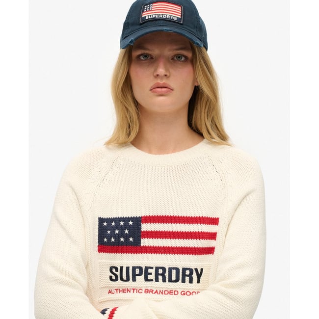 Pull ras du cou Americana écru <span itemprop=