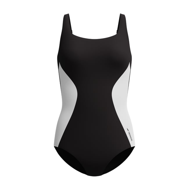Maillot de bain 1 pièce à bretelles ajustables motif/style bicolore QUANTUM CONTOUR noir <span itemprop=