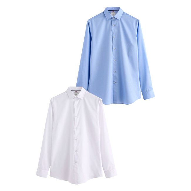 Chemise texturée slim à poignet, lot de 2 blanc/bleu <span itemprop=