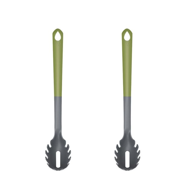 Set de 2 ustensiles de cuisine cuillère à spaghettis ZERO vert|gris <span itemprop=