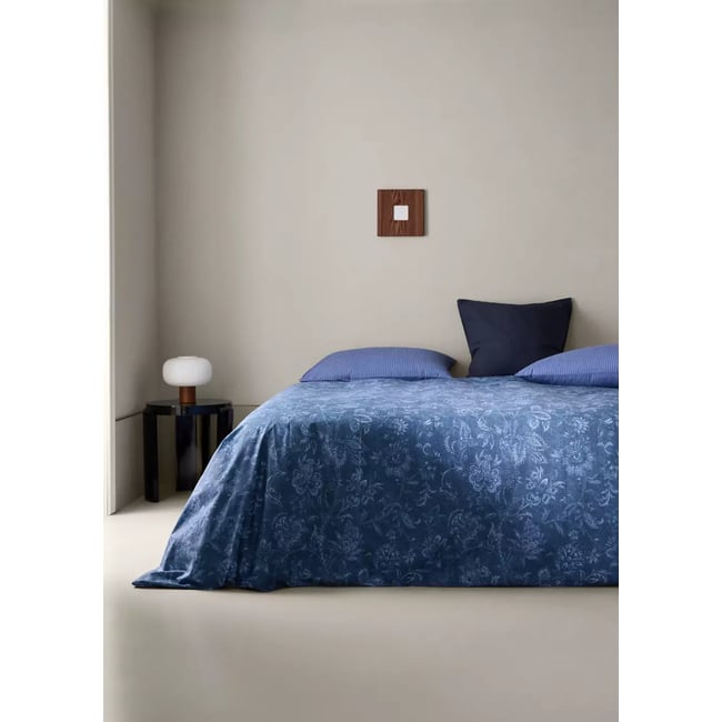 Housse de couette en percale de coton 100 % Lit 150/160 cm bleu indigo <span itemprop=