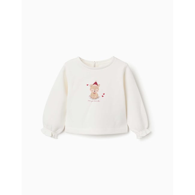 Sweat en coton peigné avec renne imprimé beige clair <span itemprop=