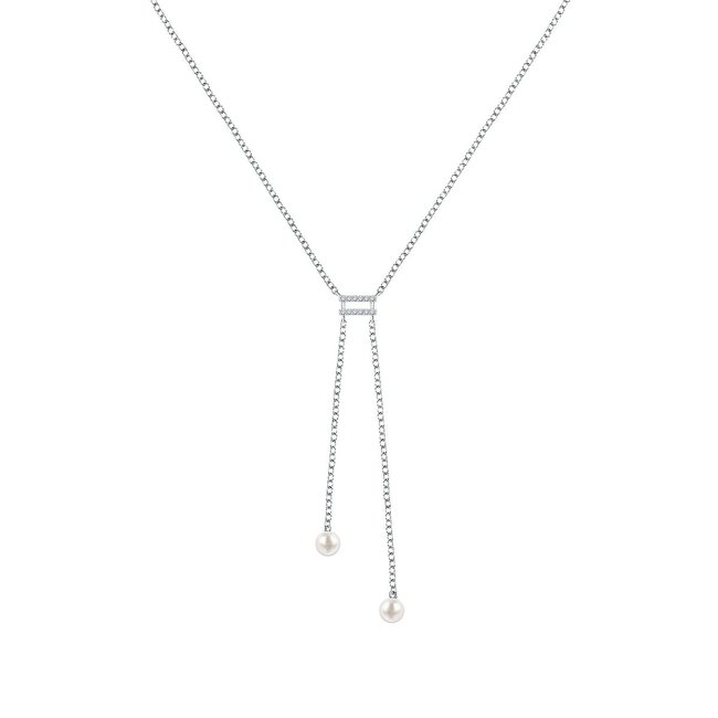 Collier en argent 925 et perle synthétique argent et blanc <span itemprop=