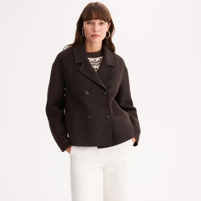 Short Oversize Wool Blend Jacket - ANNE WEYBURN