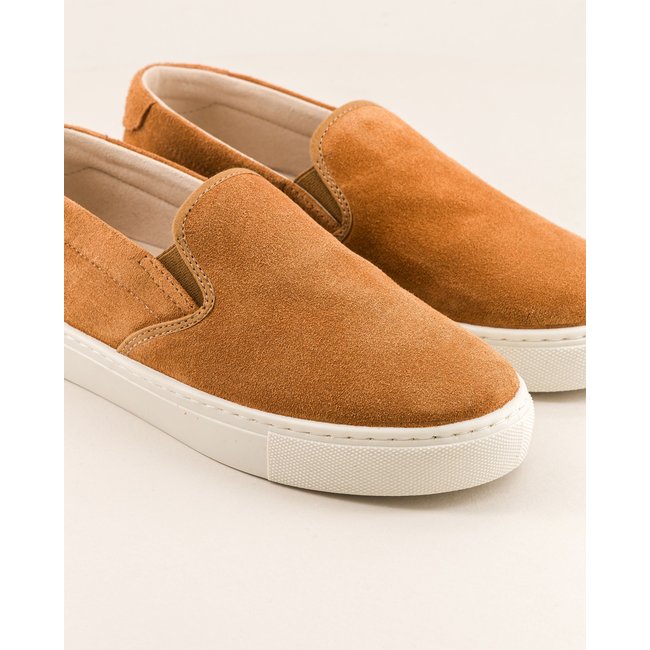 Basket slip-on mixte cuir suède camel ELLIS camel <span itemprop=