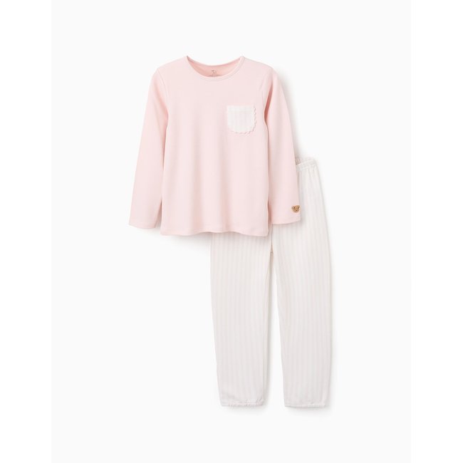 Pyjama T-shirt à Manches Longues + Pantalon rose clair <span itemprop=