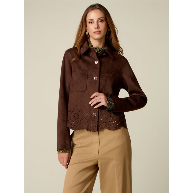 Veste avec finition ajourée marron <span itemprop=