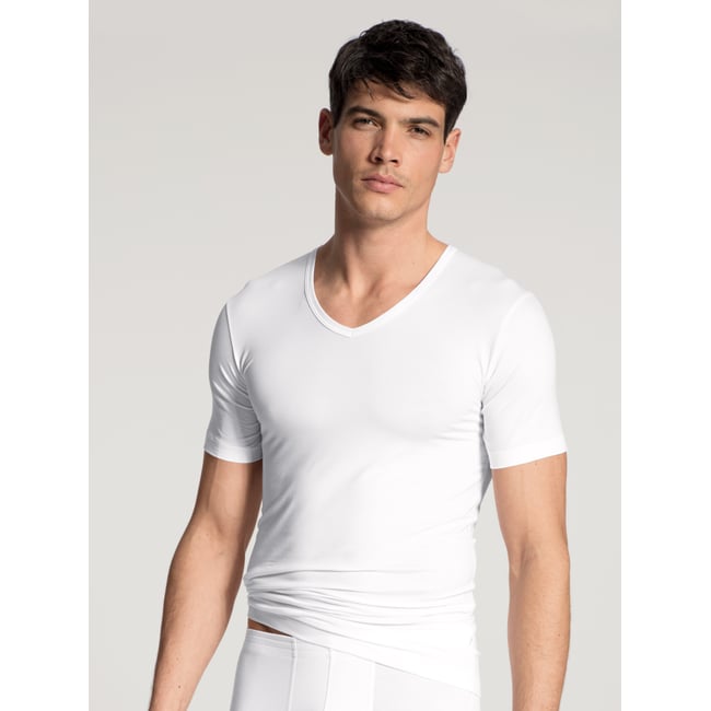 V-shirt manches courtes Coton FOCUS blanc <span itemprop=