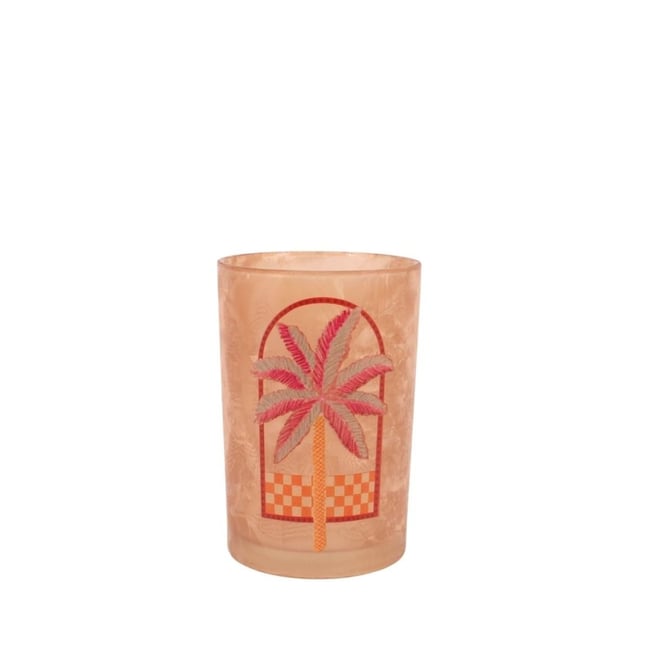 Photophore palmier en verre ,  18cm Couleur baige <span itemprop=