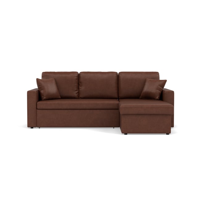 Canapé d'angle convertible en simili 4pl, CYRUS Couleur cognac <span itemprop=