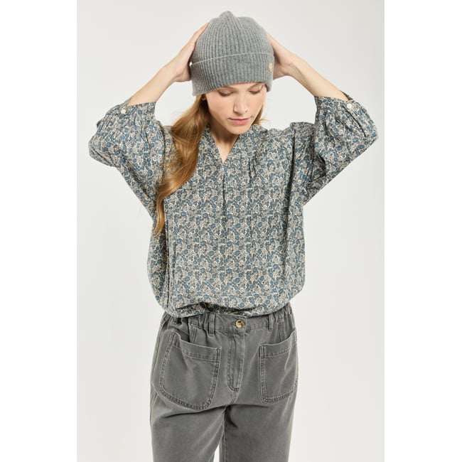 Blouse imprimée - coton imprimé nature/fleurs fusa <span itemprop=
