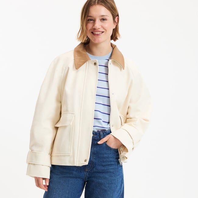 Veste en coton avec col contrasté ivoire <span itemprop=