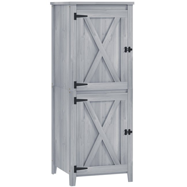Armoire de jardin en bois gris 2 portes verrouillables 2 étagères gris <span itemprop=