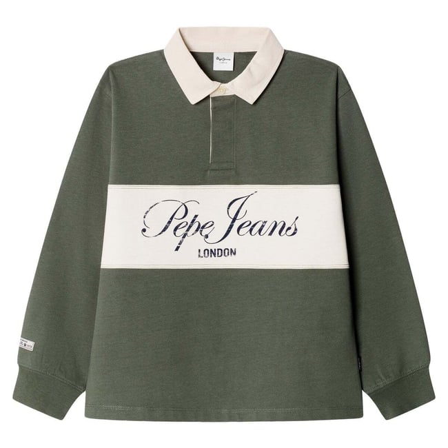 Polo Rugby Manches Longues Coupe Regular vert pin <span itemprop=